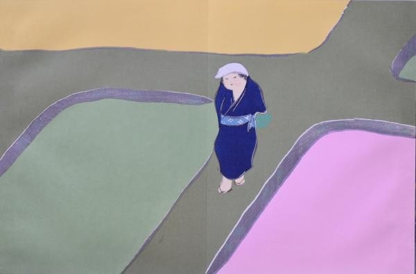 Sekka Momoyogusa 1988 Spring Woodblock Kamisaka Rimpa Print Rice Field Unsodo (1 of 1)