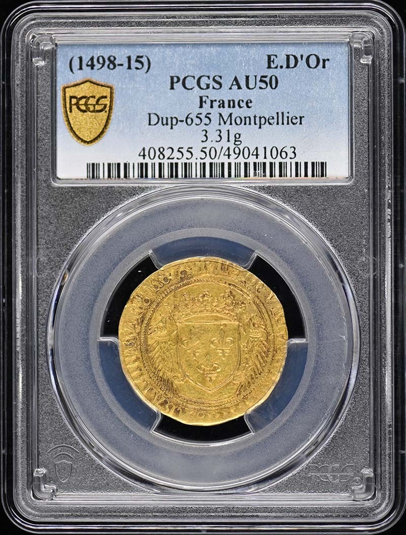 1498-15 E.D'Or France Dup-655 Montpellier PCGS AU50 Porcupine (1 of 4)