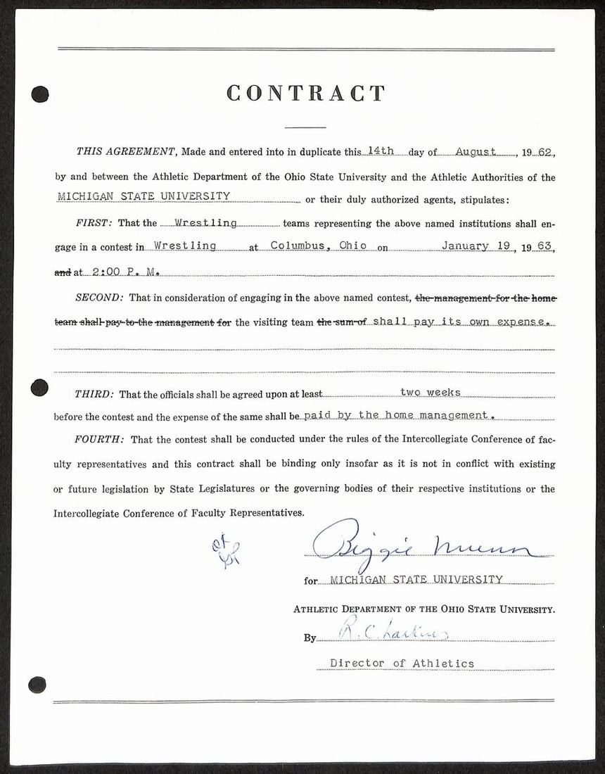 Biggie Munn HOF Michigan State Head Coach Signed/ Auto Contract JSA BA199657: Biggie Munn HOF Michigan State Head Coach Signed/ Auto Contract JSA BA199657 Item Specifics: Original/Reprint: Original Product: Photo Sport: Football Product Disclaimer: Not affiliated with any team 