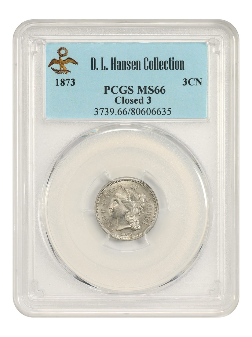 Three Cent Nickel Superb Gem Closed Ex D L Hansen PCgs Ms66: Three Cent Nickel Superb Gem Closed Ex D L Hansen PCgs Ms66 Three Cent Nickel Superb Gem Closed Ex D L Hansen PCgs Ms66. This 1873 Philadelphia minted nickel boasts an impressive MS66 grade from the P