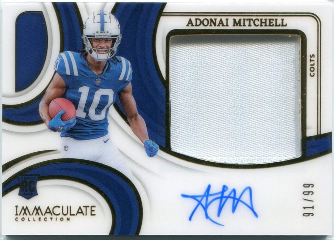 Adonai Mitchell 2024 Panini Immaculate Jersey/ Autographed RC #PPRA-AML 91/ 99 (1 of 2)