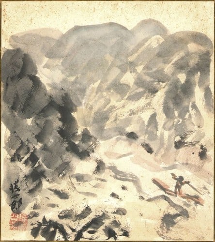 Japanese Art Board Katsushiro Hara Valley Landscape Shikishi (1 of 1)