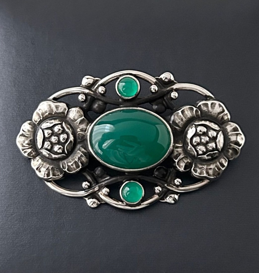 Georg Jensen No.89 Green Agate Pin Brooch Sterling Silver with Original Box (1 of 9)