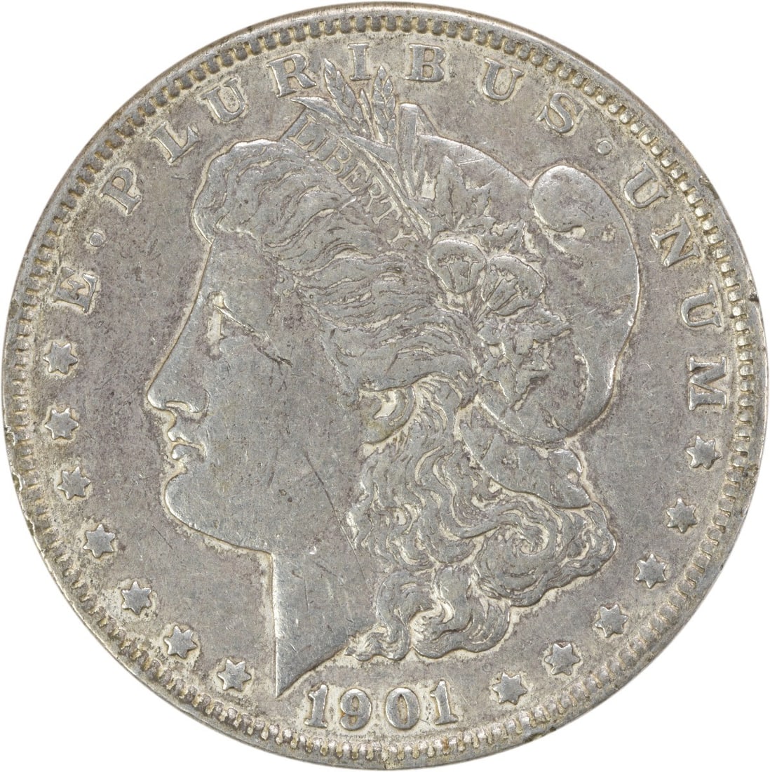 Morgan Silver Dollar EF Uncertified 1901: Morgan Silver Dollar EF Uncertified 1901 EF Uncertified Morgan Silver Dollar (1901) - A circulated example of the iconic George T. Morgan-designed coin, featuring a reeded edge and no mint mark. Made 