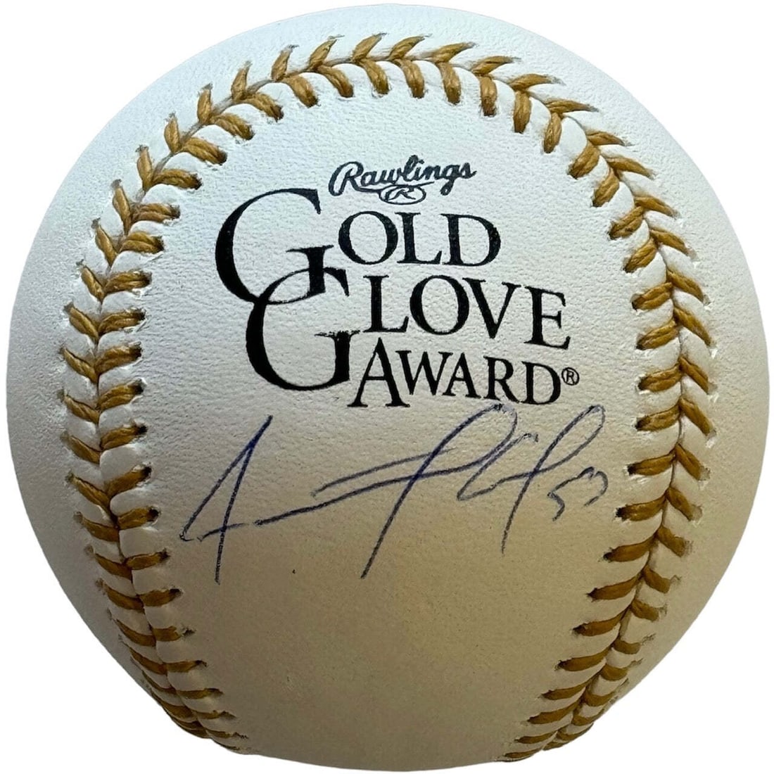 Autographed Official Rawlings Gold Glove Baseball Beckett: Autographed Official Rawlings Gold Glove Baseball Beckett Signed in blue pen on the side panel of an official Rawlings Gold Glove Baseball, this autographed item bears the mark of artist Michael Zlake