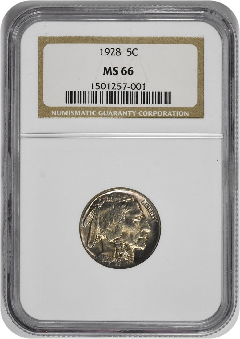 MS66 Buffalo Nickel 1928: MS66 Buffalo Nickel 1928 MS66 Buffalo Nickel 1928 features a high-grade uncirculated condition, showcasing the coin's natural beauty. Certified by NGC, this 5C buffalo nickel boasts an impressive grad