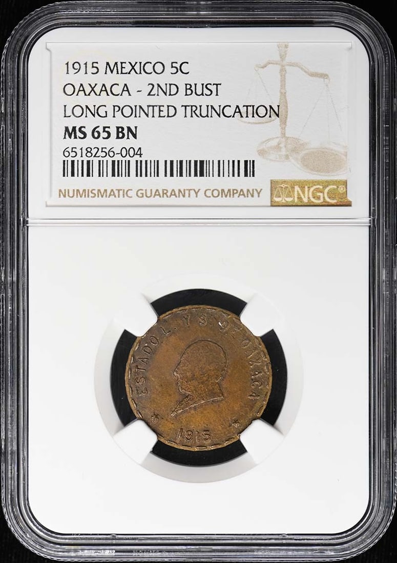 MS65BN NGC 5C GB-308 KM-717 OAXACA Mexico 1915: MS65BN NGC 5C GB-308 KM-717 OAXACA Mexico 1915 MS65BN NGC 5C GB-308 KM-717 OAXACA Mexico 1915, graded MS65 by the Numismatic Guaranty Corporation (NGC), showcases exceptional condition with a high lev