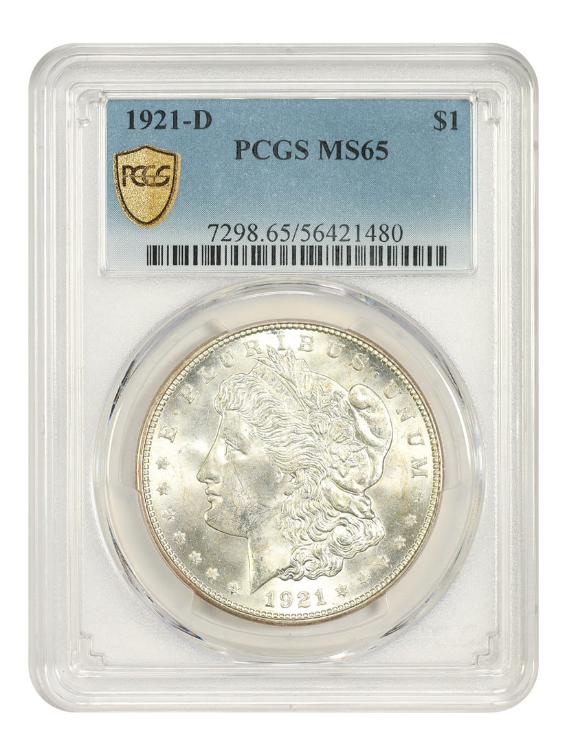 1921-D $1 PCGS MS65 - Morgan Dollar - Final Year D-Mint: 1921-D $1 PCGS MS65 - Morgan Dollar - Final Year D-Mint The 1921-D $1 Morgan Dollar, graded MS65 by PCGS, showcases exceptional condition with minimal wear. This final year D-mint coin boasts a rich h