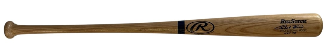 Ralph Kiner Autographed Rawlings Adirondack Big Stick Bat: Ralph Kiner Autographed Rawlings Adirondack Big Stick Bat Ralph Kiner's iconic baseball bat, signed in blue sharpie across the barrel with the inscription "HOF 75". This Rawlings Adirondack Big Stick 