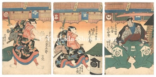 Kabuki Triptych Print Edo Woodblock Play Brothers Soga Oban Ukiyo e Kunisada: Kabuki Triptych Print Edo Woodblock Play Brothers Soga Oban Ukiyo e Kunisada Item Specifics: Artist: Utagawa Kunisada I Subject: Kabuki / Yakusha-e (Actor Prints) Material: Washi Paper Style: Japanese