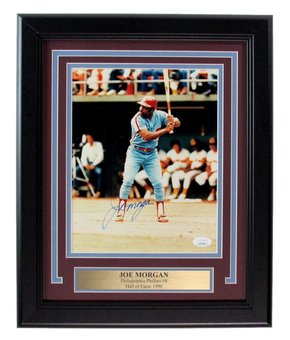 Joe Morgan HOF Signed/ Auto 8x10 Photo Philadelphia Phillies Framed JSA 190841: Joe Morgan HOF Signed/ Auto 8x10 Photo Philadelphia Phillies Framed JSA 190841 Joe Morgan's Hall of Fame signature shines on an 8x10 photo of the legendary second baseman, now beautifully framed in a 