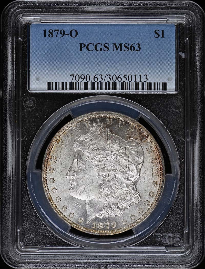 1879-O $1 Morgan Dollar PCGS MS63: 1879-O $1 Morgan Dollar PCGS MS63 The 1879-O $1 Morgan Dollar, graded MS63 by PCGS, showcases its rich history with an uncirculated mint mark from the New Orleans Mint. This rare coin bears a distinct