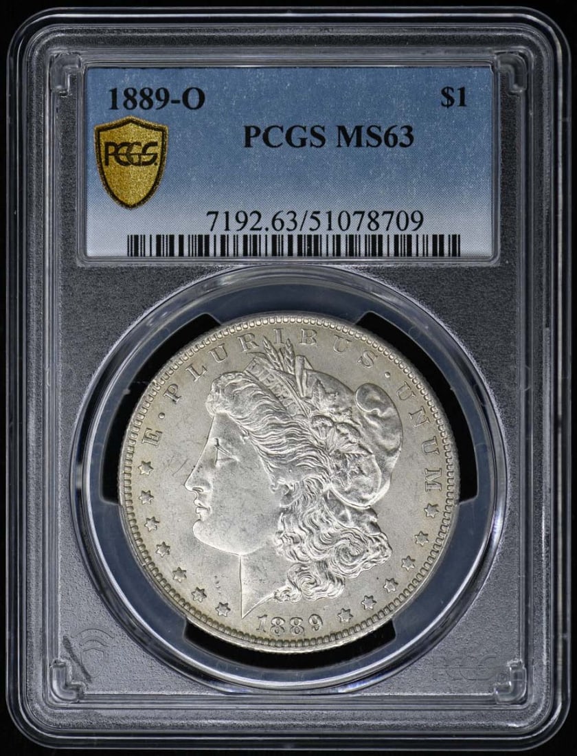 1889-O $1 Morgan Dollar PCGS MS63: 1889-O $1 Morgan Dollar PCGS MS63 The 1889-O $1 Morgan Dollar, graded MS63 by PCGS, boasts its uncirculated condition and stunning mint state details. Certified by the prestigious Professional Coin Gr