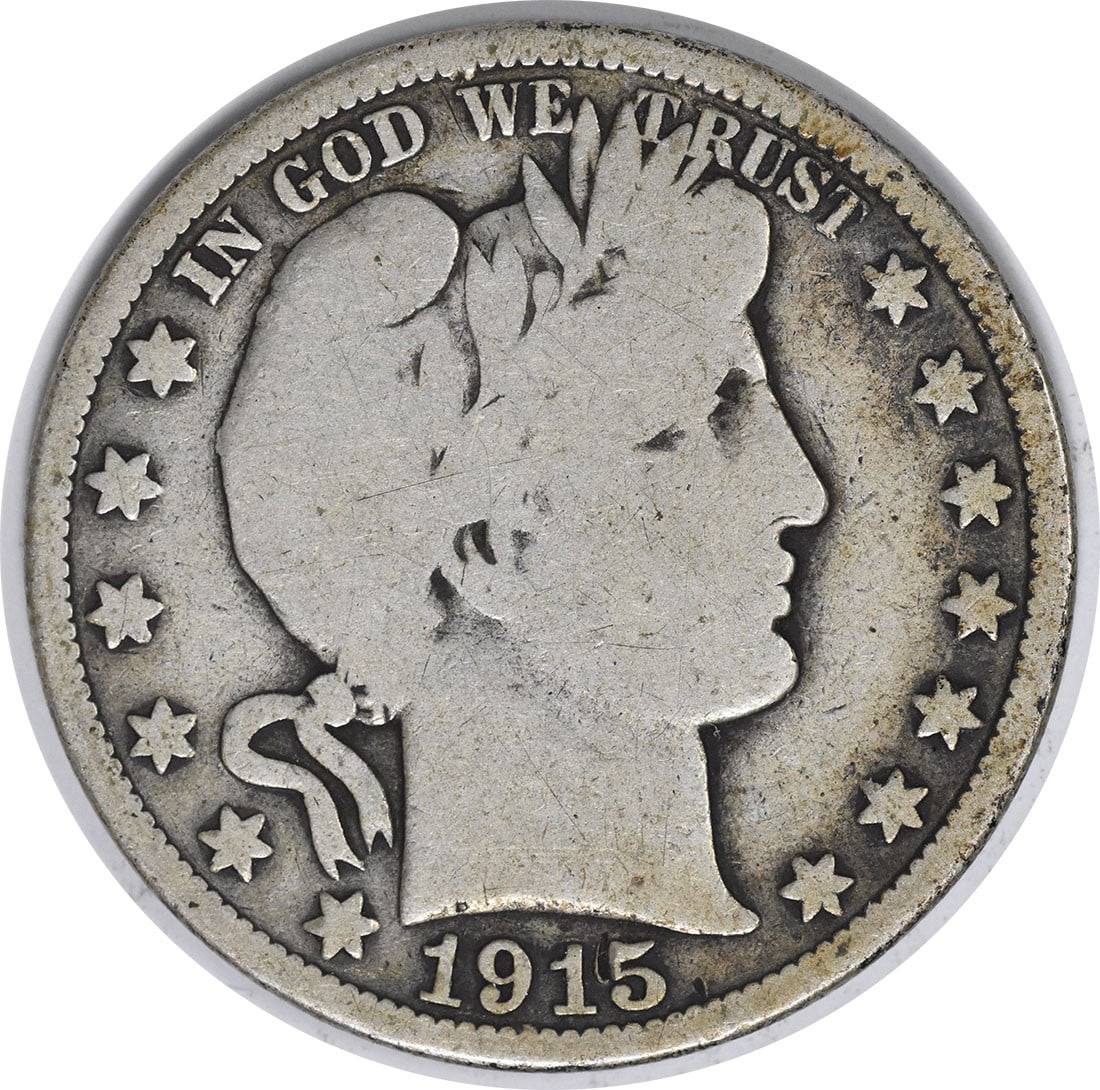 Uncertified Barber Half Dollar Silver 1915: Uncertified Barber Half Dollar Silver 1915 The 1915 Barber Half Dollar Silver Coin features a classic design with its iconic Barber head on the obverse and a wreathed eagle on the reverse. Made from s