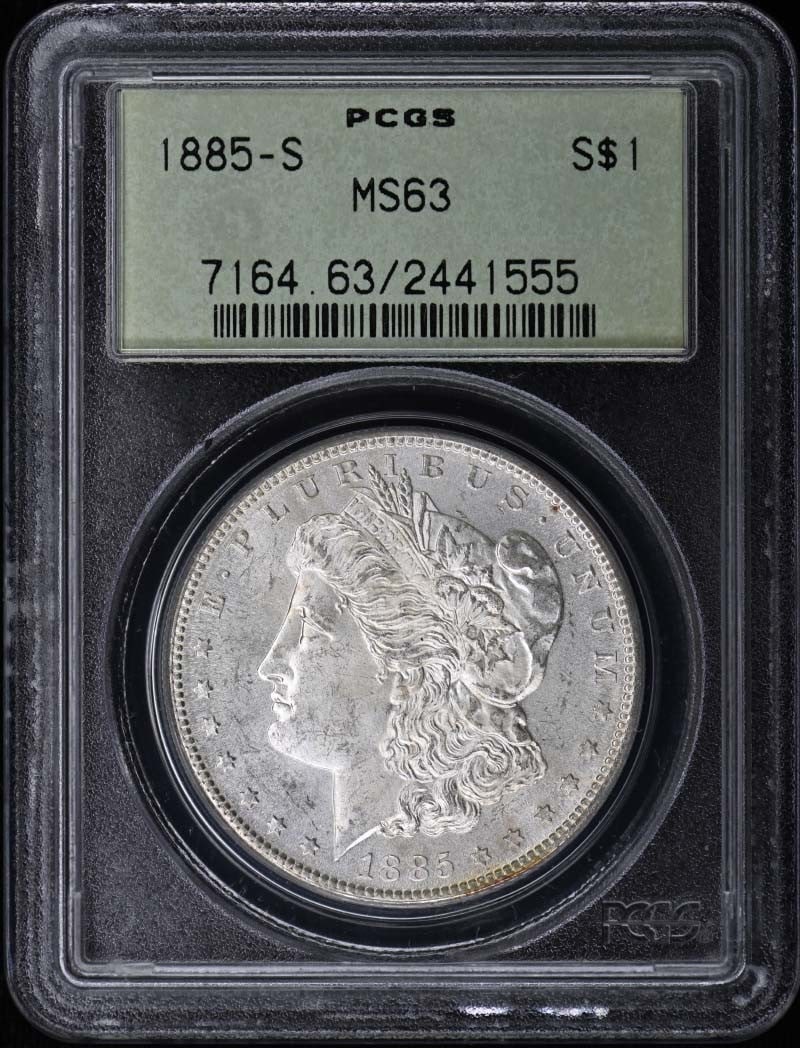 1885-S $1 Morgan Dollar PCGS MS63: 1885-S $1 Morgan Dollar PCGS MS63 The 1885-S $1 Morgan Dollar, graded MS63 by PCGS, boasts a rich history as part of the iconic Morgan Dollar series. Minted in San Francisco and certified for its exce