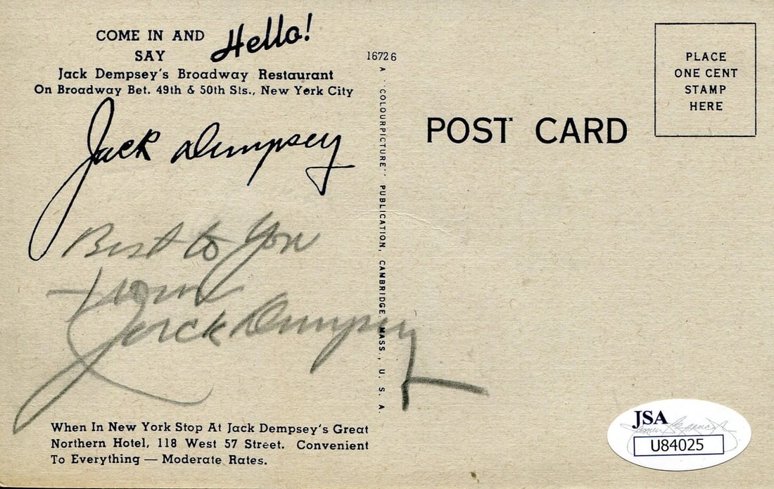 Post card autographed by Jack Dempsey (1 of 2)