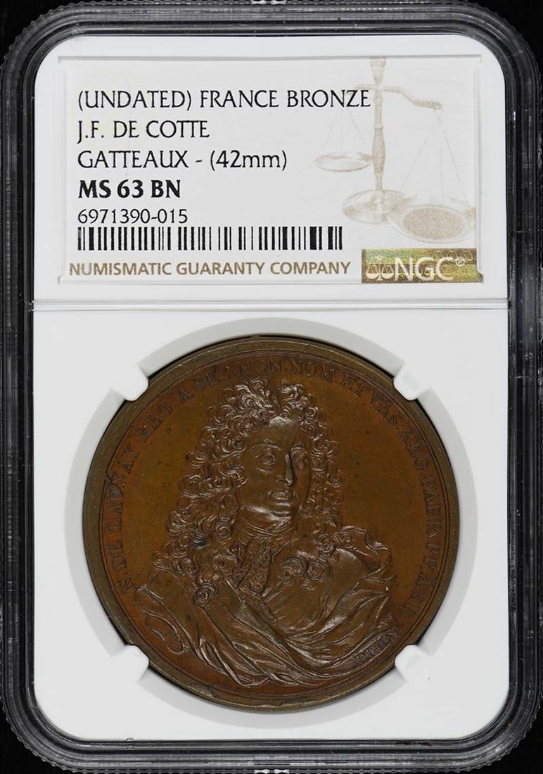(UNDATED)-FRANCE FRANCE J.F. DE COTTE GATTEAUX - (42mm) BRONZE NGC MS63BN (1 of 3)