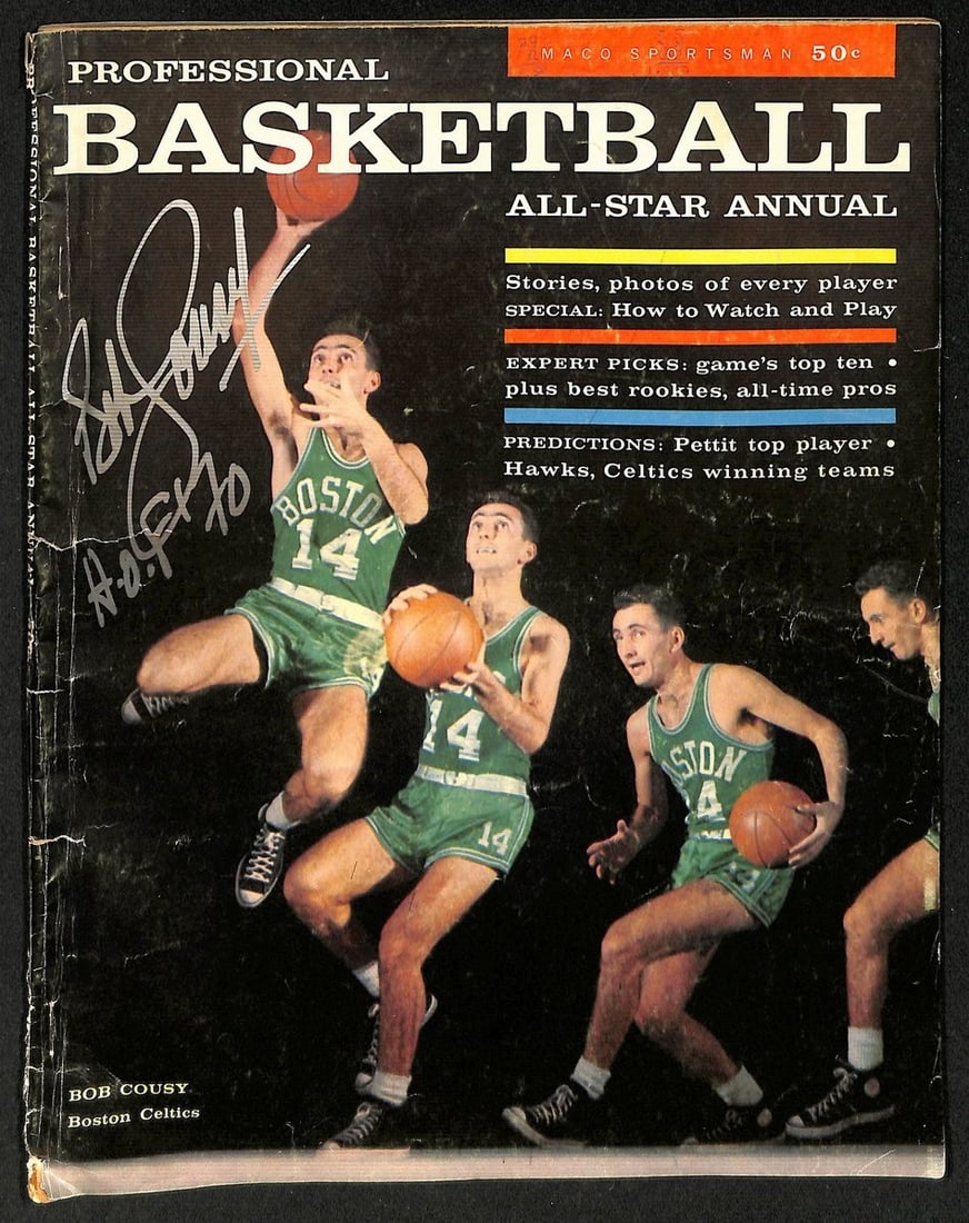 Bob Cousy HOF Signed/ Inscr 1987 Pro Basketball Annual NO LABEL PSA/ DNA 206187: Bob Cousy HOF Signed/ Inscr 1987 Pro Basketball Annual NO LABEL PSA/ DNA 206187 Item Specifics: Original/Reprint: Original Product: Magazine Product Disclaimer: Not affiliated with any team or league.