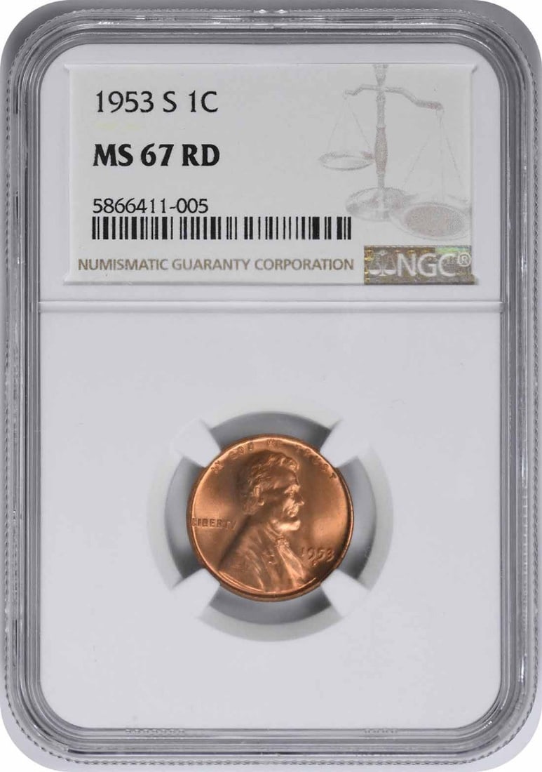 Lincoln Cent MS67RD 1953-S NGC: Lincoln Cent MS67RD 1953-S NGC The Lincoln Cent MS67RD 1953-S NGC is an uncirculated coin featuring the iconic design of Victor David Brenner, with a striking MS67 grade that showcases its exceptional