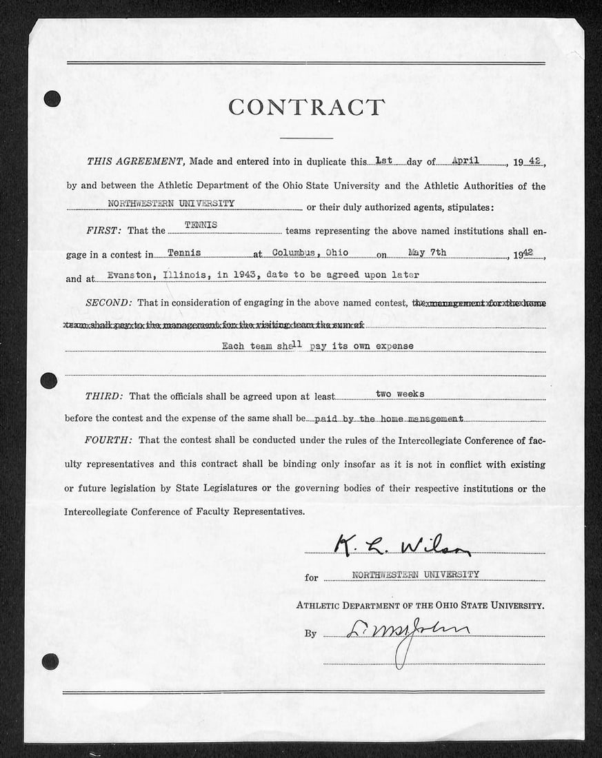 Lynn St. John HOF Signed 1942 Contract Ohio State & Northwestern JSA 198974 (1 of 3)