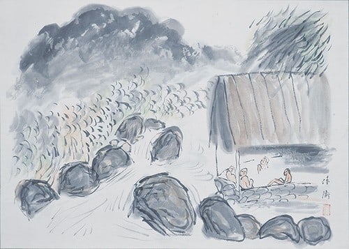 Antique Japanese Hanging Scroll Kawaji Onsen Landscape by Shizue Hayashi Art: Antique Japanese Hanging Scroll Kawaji Onsen Landscape by Shizue Hayashi Art Item Specifics: Artist: Shizue Hayashi Subject: Kawaji Onsen Landscape Material: Ink and color on paper/silk Style: Japanes