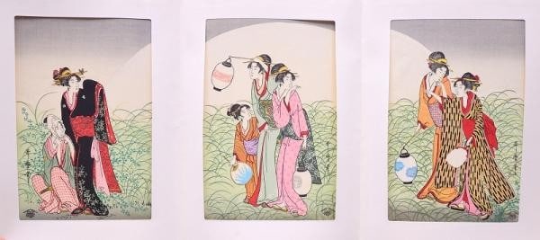 Utamaro Kitagawa Woodblock Print Triptych Tales of Ise Musashino Japanese Art (1 of 1)