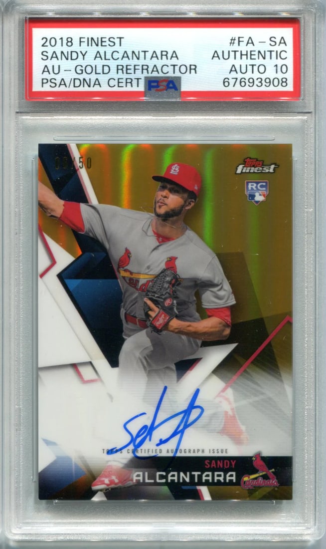 Sandy Alcantara 2018 Topps Finest Gold Refractor #FASA (PSA) AUTH/ AUTO 10 Card/ (1 of 2)
