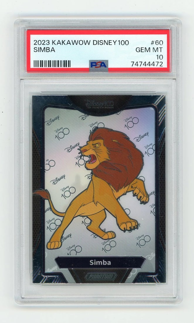 Simba 2023 Kaskawow Disney 100 #60 Card (PSA): Simba 2023 Kaskawow Disney 100 #60 Card (PSA) Mint 10 graded card from the Simba 2023 Kaskawow Disney 100 set, featuring a notable #60 card. This card has been authenticated and verified by PSA (Profe