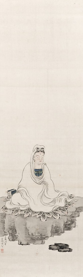 Japanese Hanging Scroll Byakue Daishi Kannon Noda Seiseki White Robed (1 of 3)