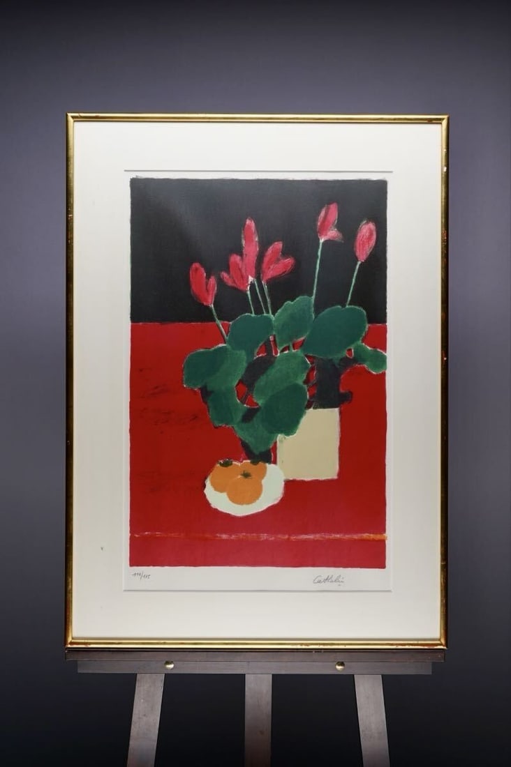Bernard Cathelin Cyclamen and Persimmon Lithograph Signed ED 119/ 170 Framed (1 of 10)