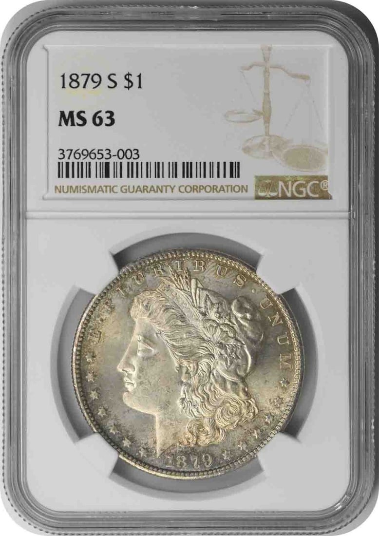 1879-S Morgan Silver Dollar MS63 NGC: 1879-S Morgan Silver Dollar MS63 NGC The 1879-S Morgan Silver Dollar MS63 NGC boasts an impressive grade, earning its spot among the finest circulated and uncirculated coins. Certified by the Numismat