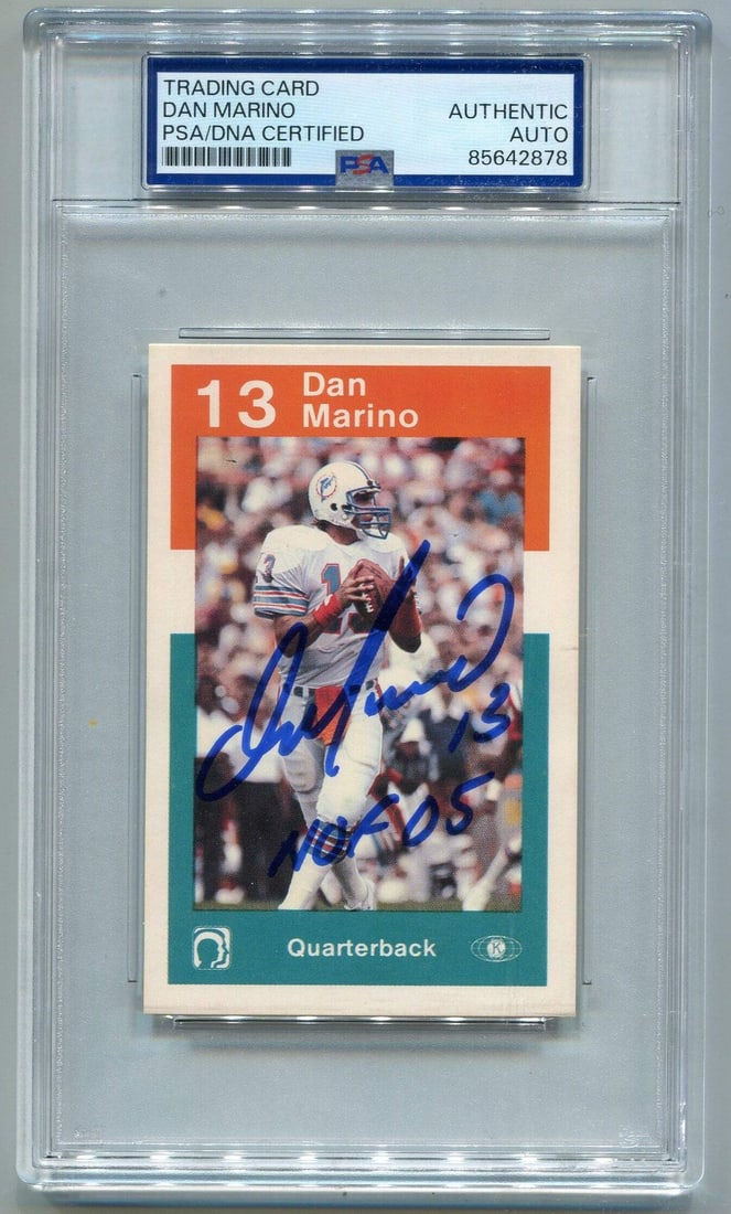 Rookie Card PSA DNA Certif HOF 05 Inscribed Dan Marino 1984 Police Autographed: Rookie Card PSA DNA Certif HOF 05 Inscribed Dan Marino 1984 Police Autographed Rookie Card PSA DNA Certif HOF 05 Inscribed Dan Marino 1984 Police Autographed - A rare and highly sought-after collectib