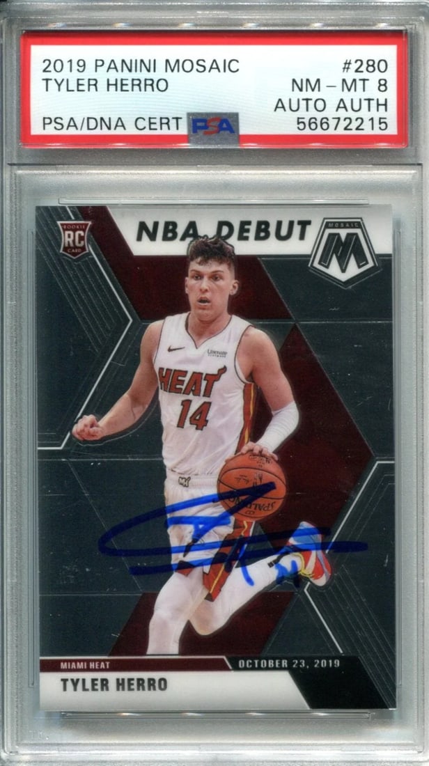 Tyler Herro 2019 Panini Mosaic #223 PSA Near Mint 8/ Auto Authentic Card (1 of 2)