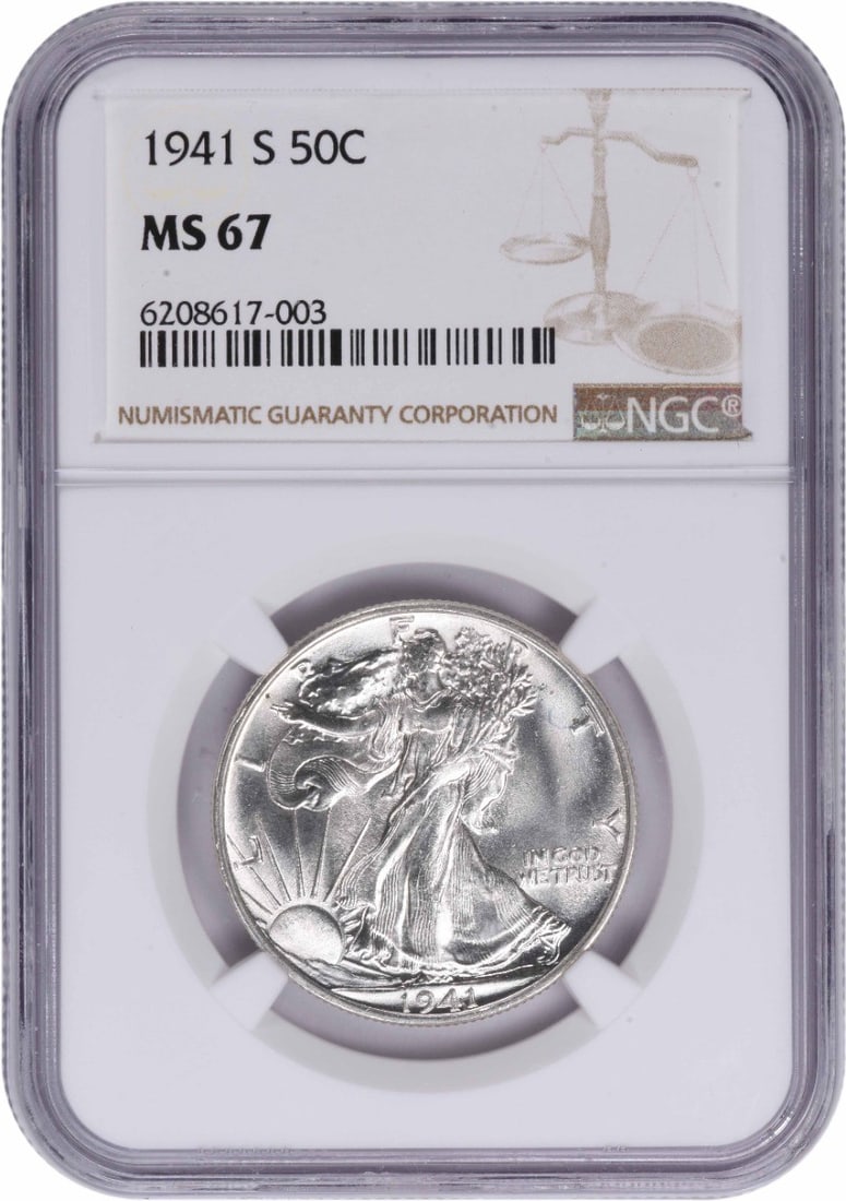 Silver Half Dollar Walking Liberty MS67 NGC: Silver Half Dollar Walking Liberty MS67 NGC The Silver Half Dollar Walking Liberty MS67 NGC boasts exceptional condition, certified by the Numismatic Guaranty Corporation as Uncirculated and graded MS