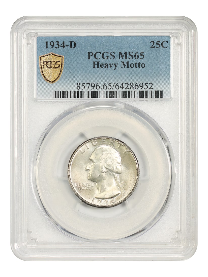 1934-D 25C PCGS MS65 (Heavy Motto) - Washington Quarter - Key Date (1 of 5)
