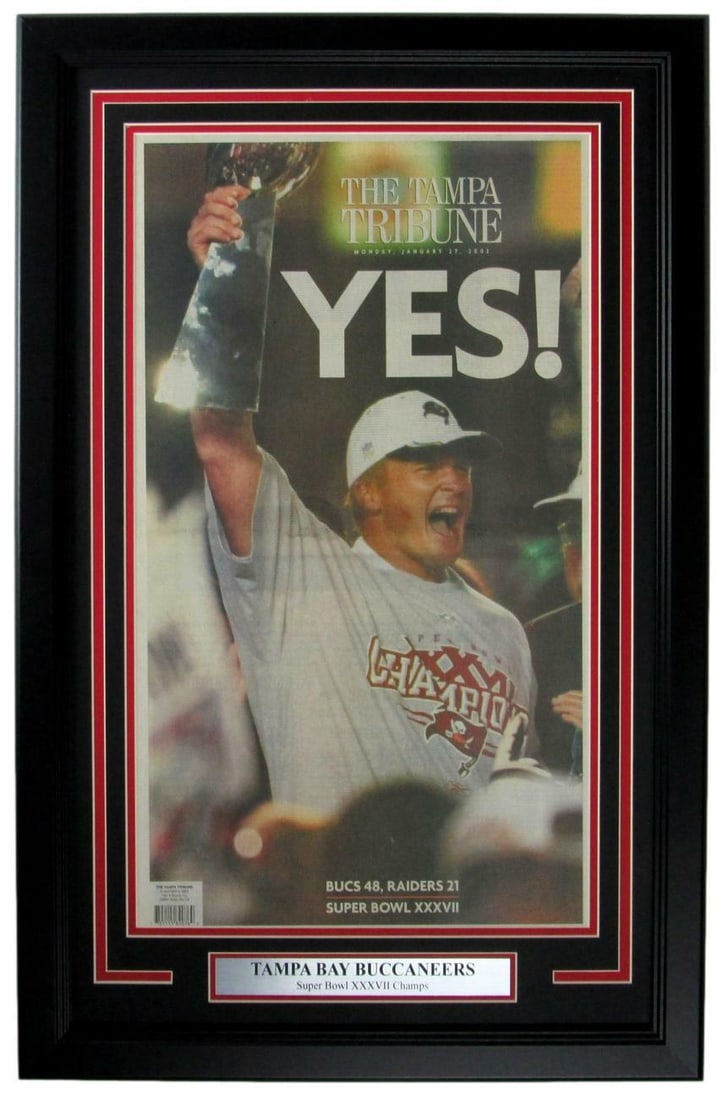Buccaneers 2003 Super Bowl XXXVII Champs Tampa Tribune Newspaper Framed 157842: Buccaneers 2003 Super Bowl XXXVII Champs Tampa Tribune Newspaper Framed 157842 Item Specifics: Sport: Football Product: Newspaper Original/Reprint: Original Autograph Authentication: Seller Team: Tamp