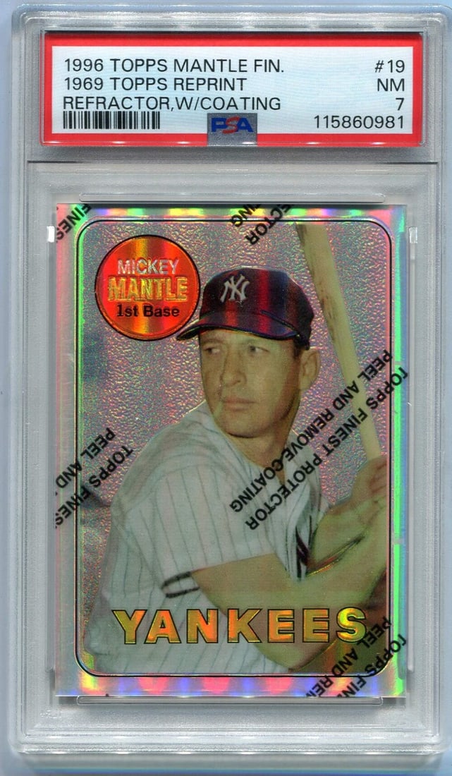 Mickey Mantle 1996 Topps Finest 1969 Reprint Refractor Card #19 W/ Coating PSA Gr (1 of 2)