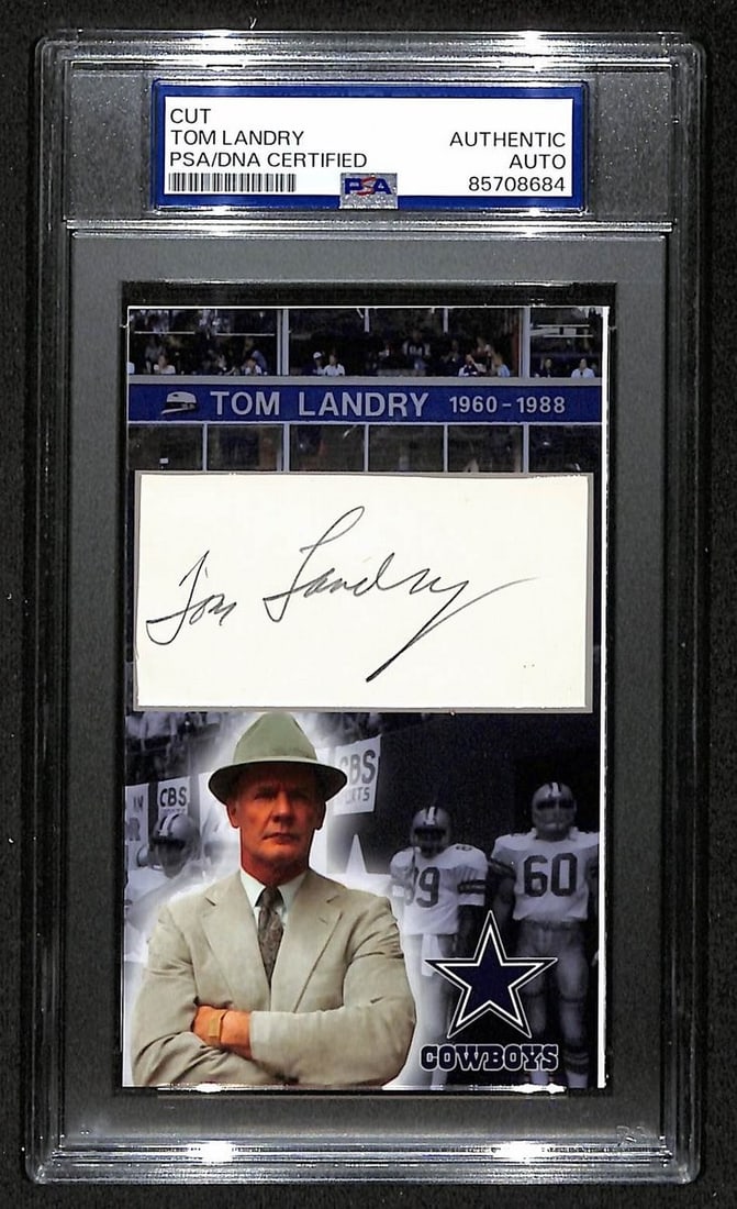 Hof signed cut card custom 3x5 autographed by landry tom cowboys ba203699 psa dna: Hof signed cut card custom 3x5 autographed by landry tom cowboys ba203699 psa dna Authentic cut card featuring a signed 3x5 Hof Landry Tom, Cowboys, with PSA DNA authentication. This unique item bears