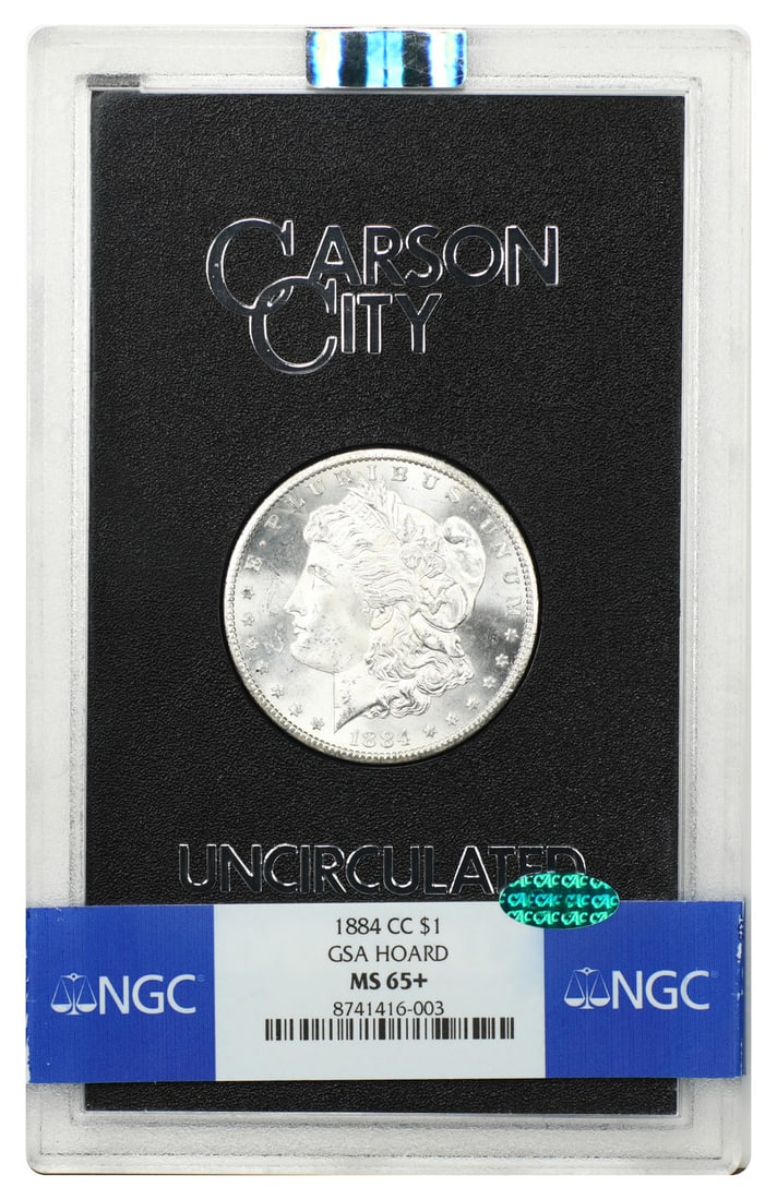 GSA: 1884-CC $1 NGC/ CAC MS65+ (Box & COA) - Morgan Dollar - Lofty Plus-Grade: GSA: 1884-CC $1 NGC/ CAC MS65+ (Box & COA) - Morgan Dollar - Lofty Plus-Grade NGC/ CAC MS65+ graded 1884-CC Morgan Dollar in excellent condition, backed by the prestigious grading and certification fr