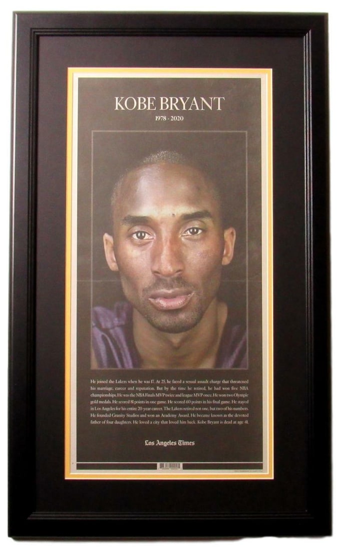 Kobe Bryant Los Angeles Lakers Tribute LA Times Newspaper Framed 149407: Kobe Bryant Los Angeles Lakers Tribute LA Times Newspaper Framed 149407 Item Specifics: Team: Los Angeles Lakers League: NBA Product Disclaimer: Not affiliated with any team or league. Signatures are 