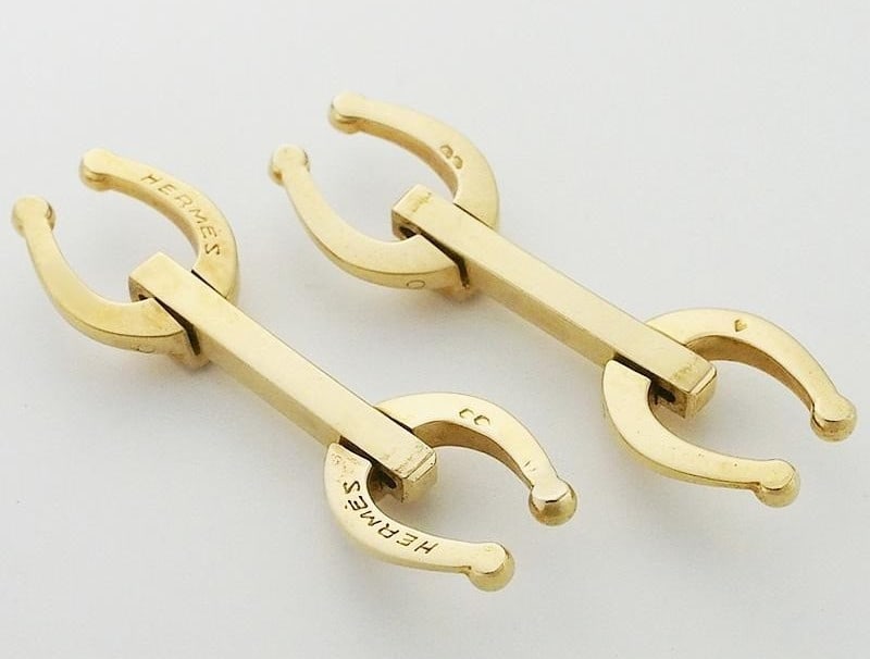 Mens Horseshoe Jewelry Solid Yellow Gold Cufflinks Vintage 18k Hermes (1 of 9)