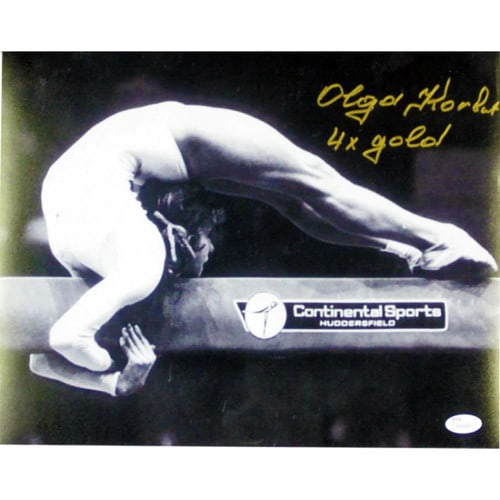 Korbut Gold 4x 11x14 Autographed Photo: Korbut Gold 4x 11x14 Autographed Photo Item Specifics: Brand: James Spence Authentication (JSA) Olga Korbut Autographed 11x14 Photo inscribed with "4x Gold" inscription Signed in gold sharpie Item is 
