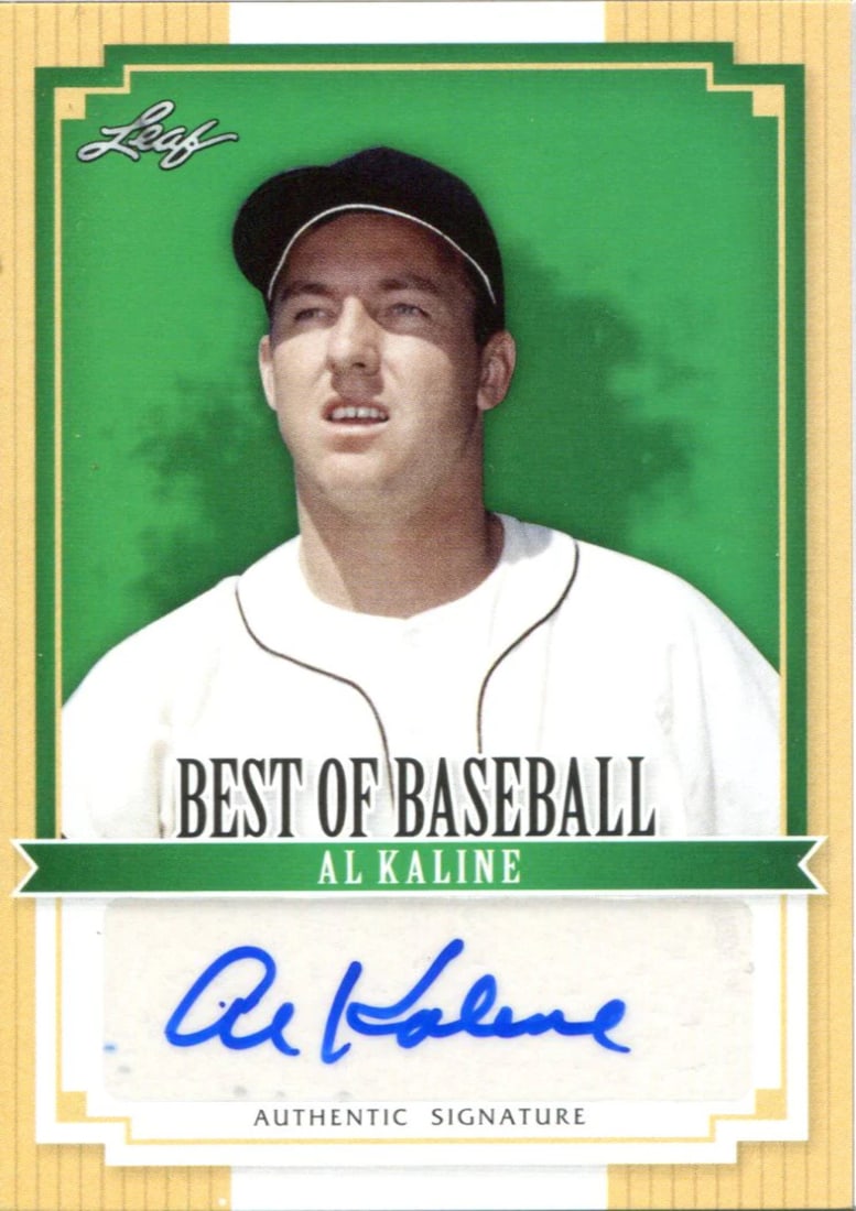 Al Kaline Autographed 2012 Leaf Best of Baseball Card: Al Kaline Autographed 2012 Leaf Best of Baseball Card Al Kaline's sharpie signature across the front of this 2012 Leaf Best of Baseball Card adds a touch of authenticity to this unique collectible.