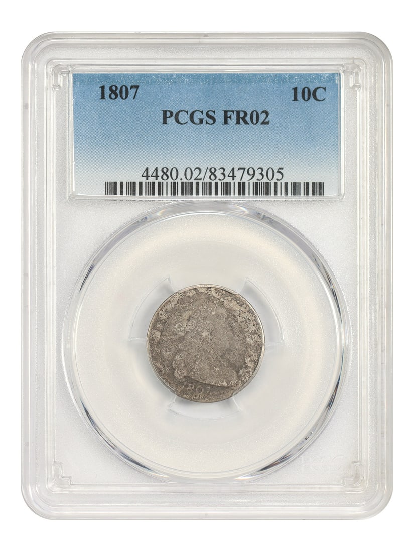 PCGS Fair 10C Draped Bust Dime 1807: PCGS Fair 10C Draped Bust Dime 1807 The PCGS Fair 10C Draped Bust Dime 1807 is a circulated coin from the Philadelphia mint, dated to 1807. It features the iconic design of the Draped Bust dime, showc