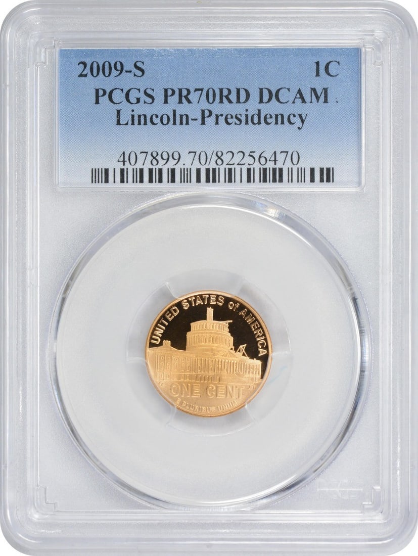 2009-S Lincoln Cent - Presidency PR70RD DCAM PCGS: 2009-S Lincoln Cent - Presidency PR70RD DCAM PCGS The 2009-S Lincoln Cent, graded PR70RD by PCGS, boasts exceptional condition with its Deep Cameo (DCAM) designation. This stunning coin features the i