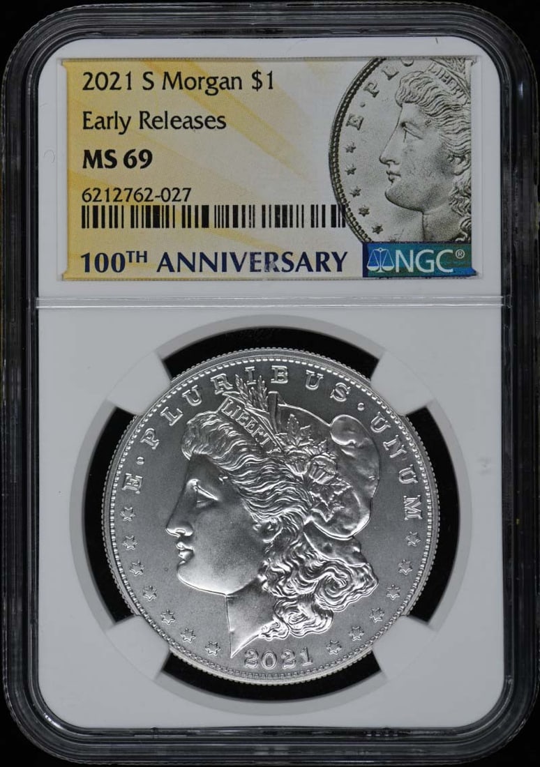 Morgan Early Releases 2021 S NGC MS69: Morgan Early Releases 2021 S NGC MS69 The Morgan Early Releases 2021 S NGC MS69 is an uncirculated mint coin, graded MS69 by the Numismatic Guaranty Corporation (NGC). This coin features a San Francis