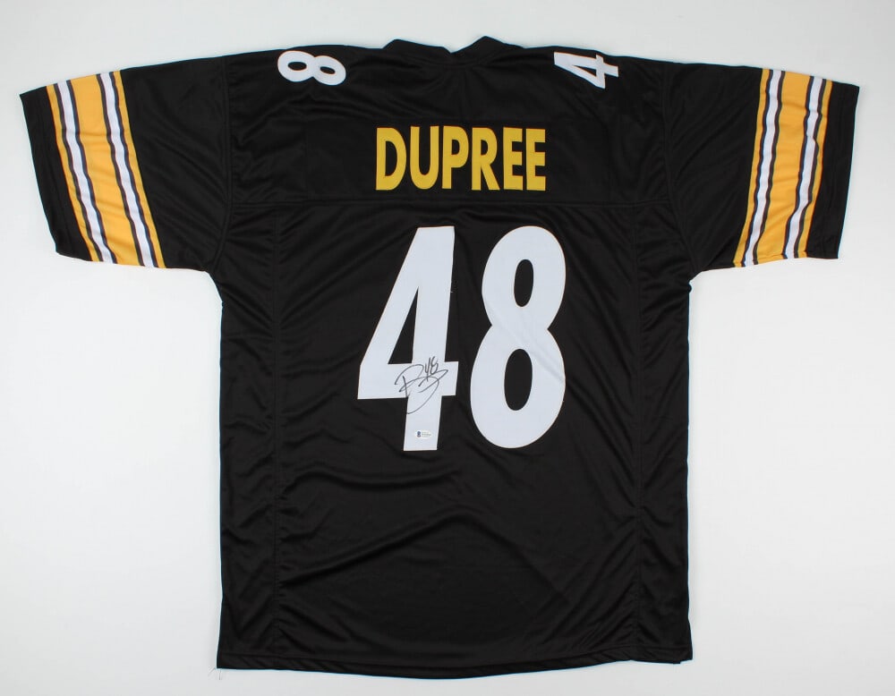 Bud Dupree Signed/ Autographed Steelers Black Football Jersey Beckett 156157: Bud Dupree Signed/ Autographed Steelers Black Football Jersey Beckett 156157 Bud Dupree's signature adorns the Pittsburgh Steelers black football jersey, a unique piece for fans and collectors alike. 