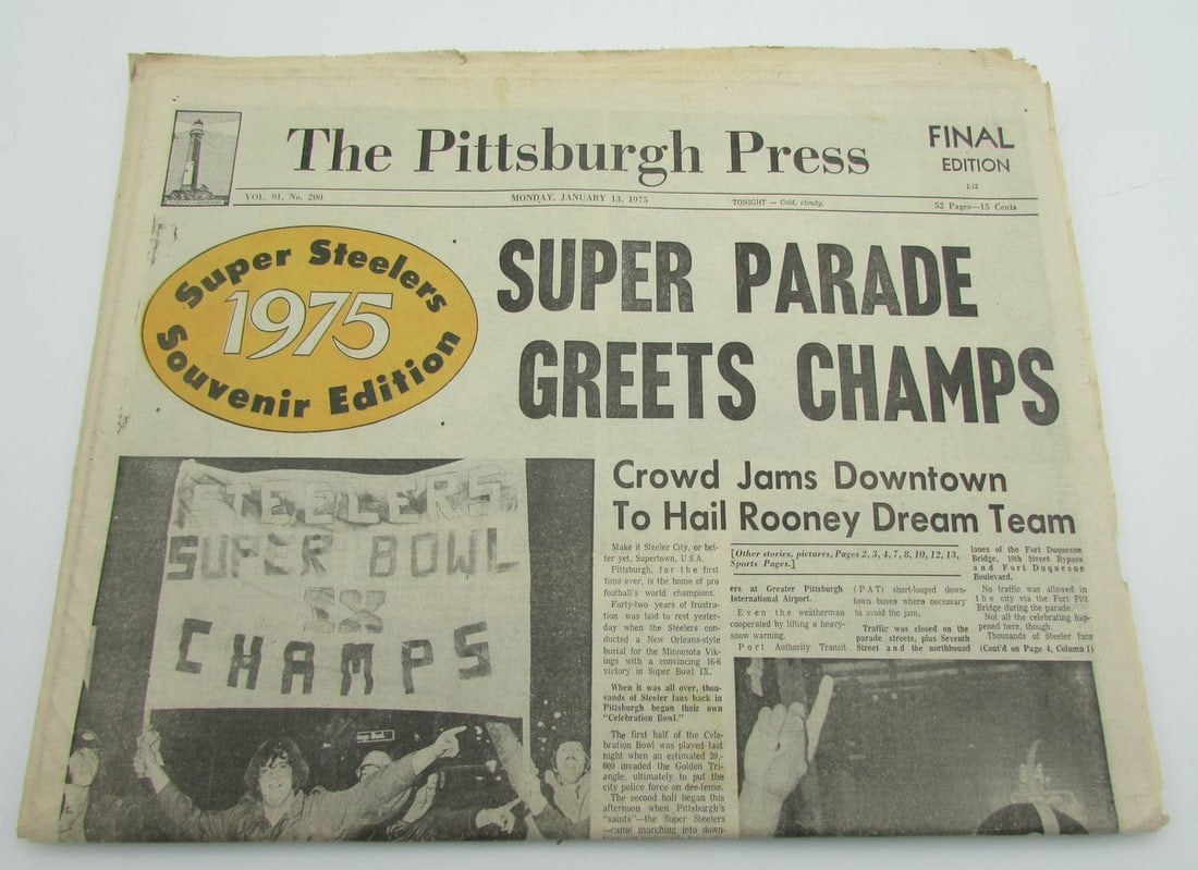 Pittsburgh Press Super Bowl IX Complete 1975 Steelers Newspaper (1 of 5)
