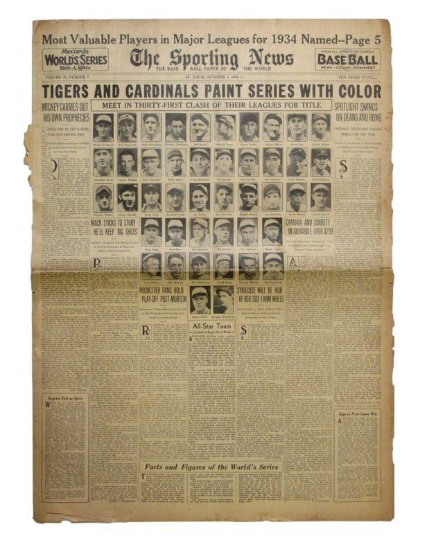 October 4, 1934 The Sporting News Newspaper - 1934 MVP's Named Lou Gehrig (1 of 2)