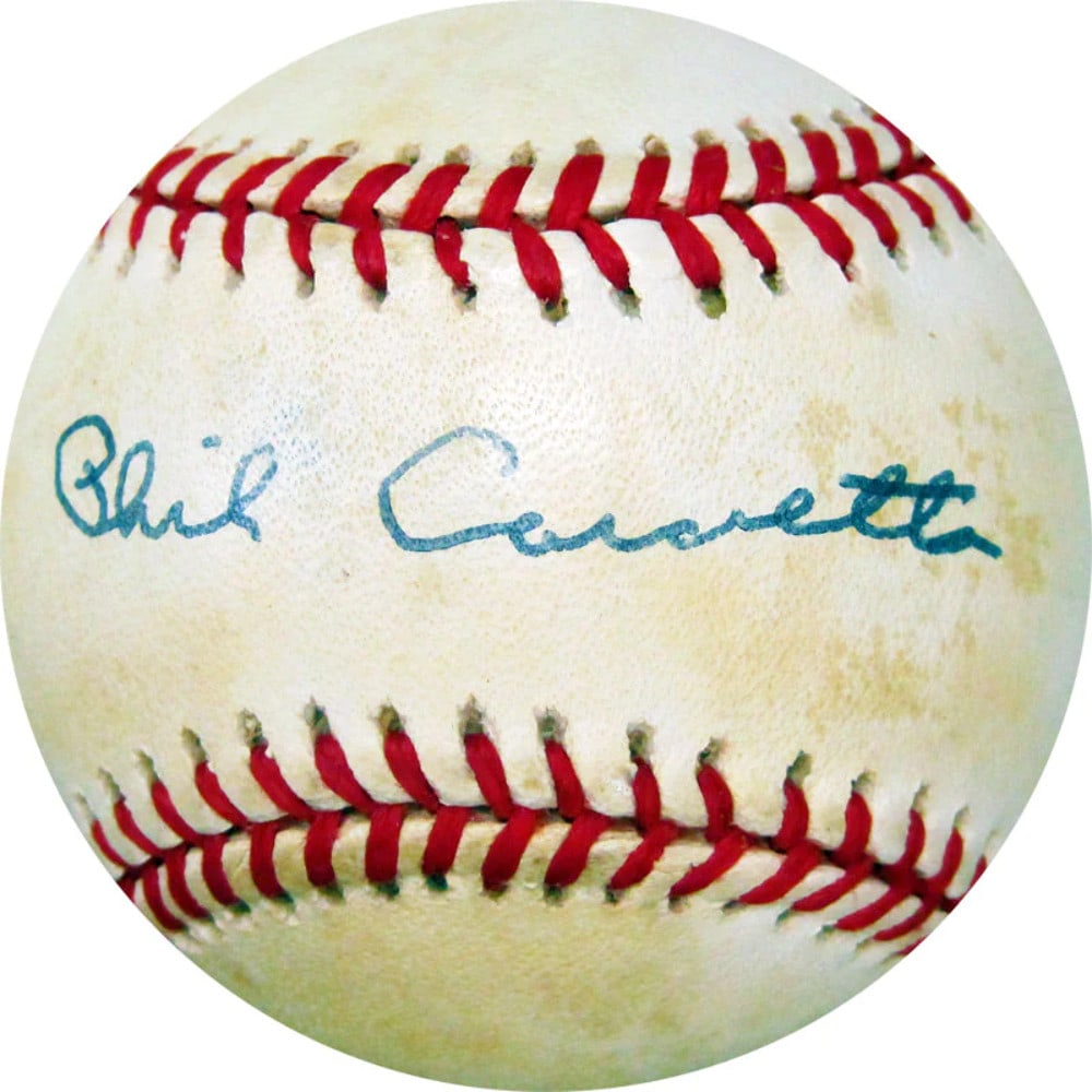 Autographed baseball by Phil Cavarretta: Autographed baseball by Phil Cavarretta Authentic autographed baseball by Phil Cavarretta, signed on the sweet spot. In good condition and officially verified with HWC COA, this rare collectible bears